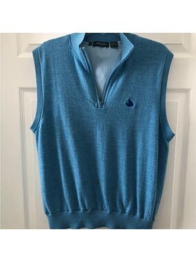 Bobby Jones Men’s Light Blue Sleeveless Quarter-Zip Vest 100%  Fine Merino Wool